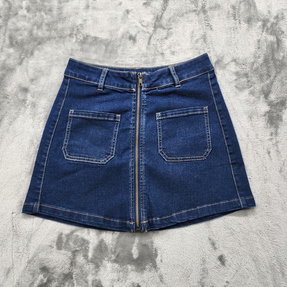 Sincerely Jules Skirt Womens 1/25 Juniors Blue Denim Zip Front Mini Cargo Casual